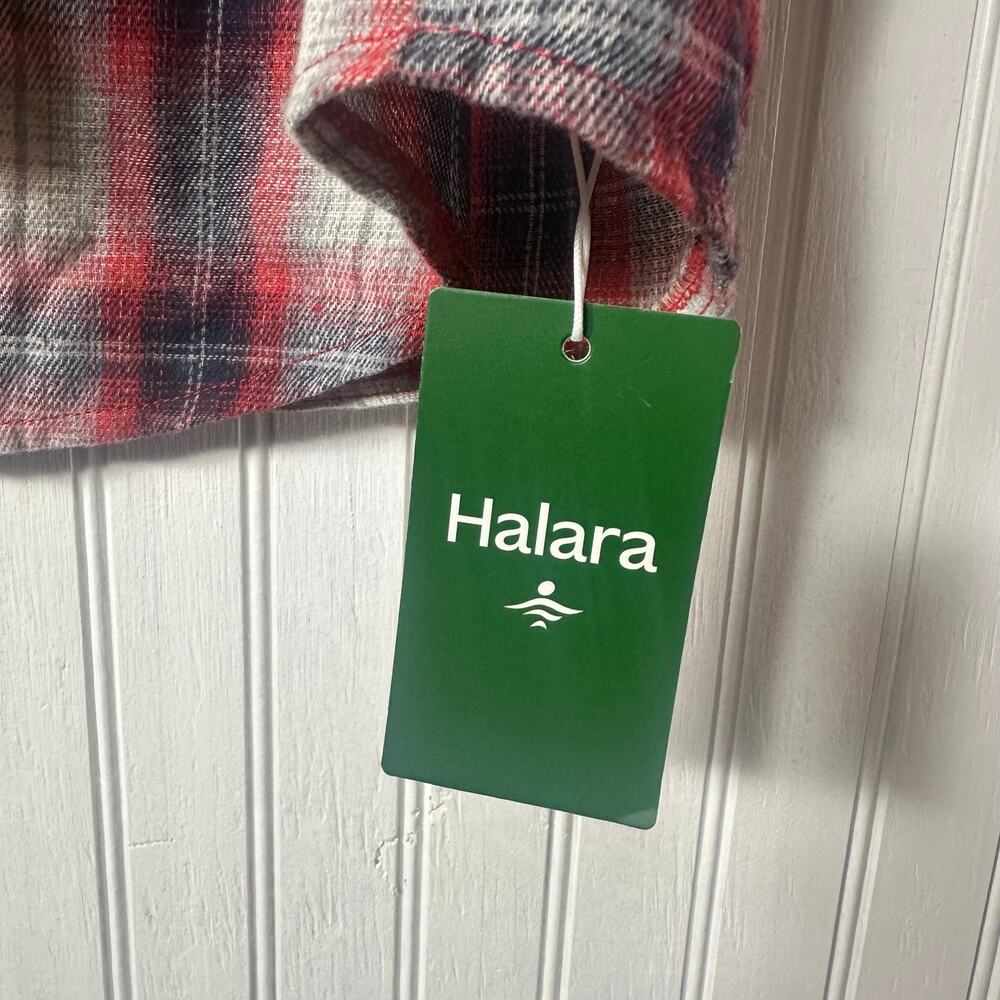 Halara Tie Front Long Sleeve Red Plaid Mini Casual Dress NEW - Picture 7 of 7